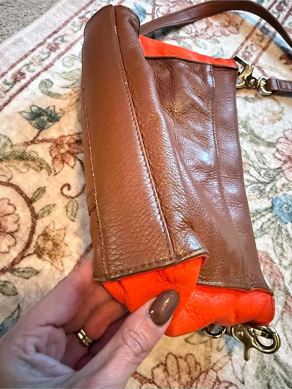 Tory Burch Leather Crossbody Bag in Brown & Orange - Picture 4 of 10